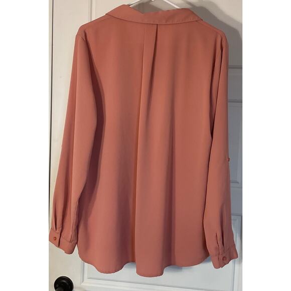 Olive & Oak Coral Long Sleeve Front Pockets Button Down Collared Blouse XL - Picture 2 of 6